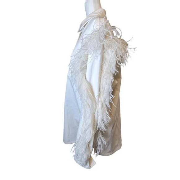 David Koma Ostrich Feather Oversized Denim Jacket Dress Bridal bachelorette - Picture 10 of 16